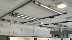 Empty overhead storage raised up and out of the way