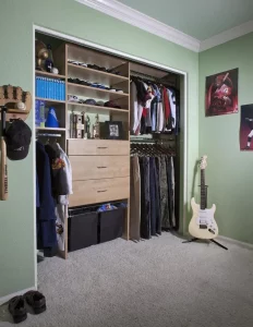 Teen's Closet with Custom shelves and cabinets
