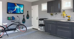 Custom Garage cabinets with a White Countertop