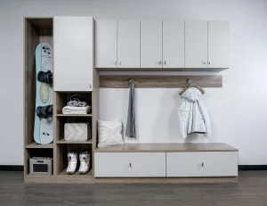 Mudroom cabinets with built in bench and shelves for shoes