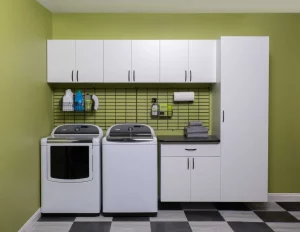 Custom Laundry Room Cabinets with Shelves to store detergent