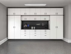 White Cabinets with Ebony Star workbench